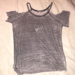 Cold shoulder relaxed fit tee with raw hems